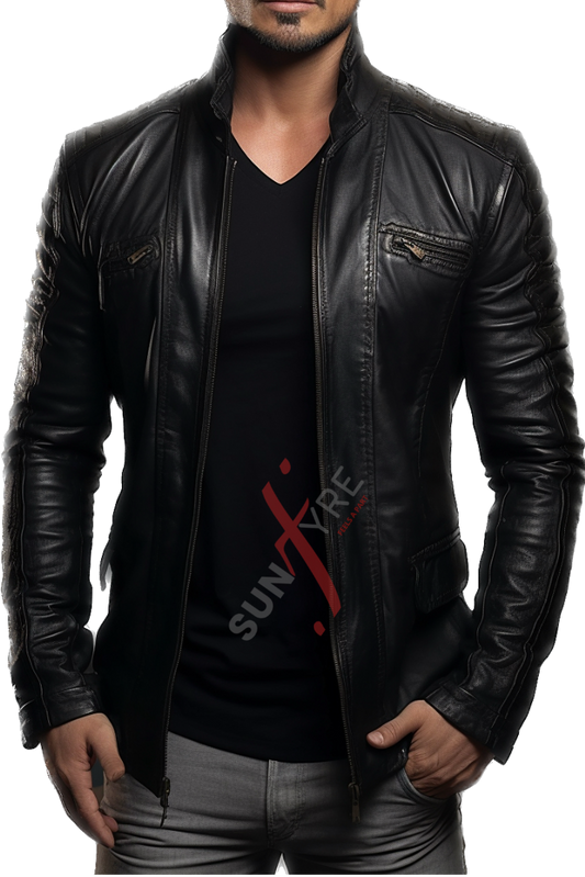 Real Sheepskin Black Leather Blazer For Men