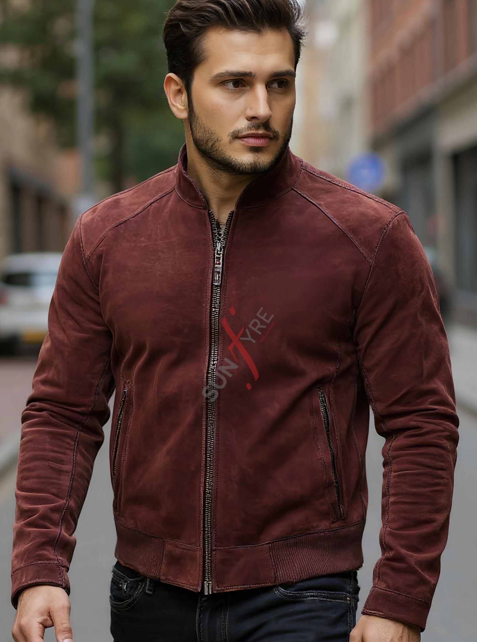 Ethan Lychee Brown Bomber Leather Jacket For Men (SF575)