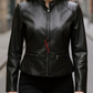 Biker Black Leather Jacket for Women in Real Sheepskin  (SF390)