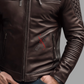 Real Sheepskin Cafe Racer Leather Cognac Biker Jacket For Men