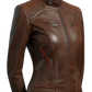 Real Lambskin Brown Biker Leather Jacket For Women