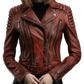 Burgundy leather biker jacket for women 