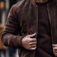Dark Brown Bomber Nubak Leather Jacket For Men (SF538)