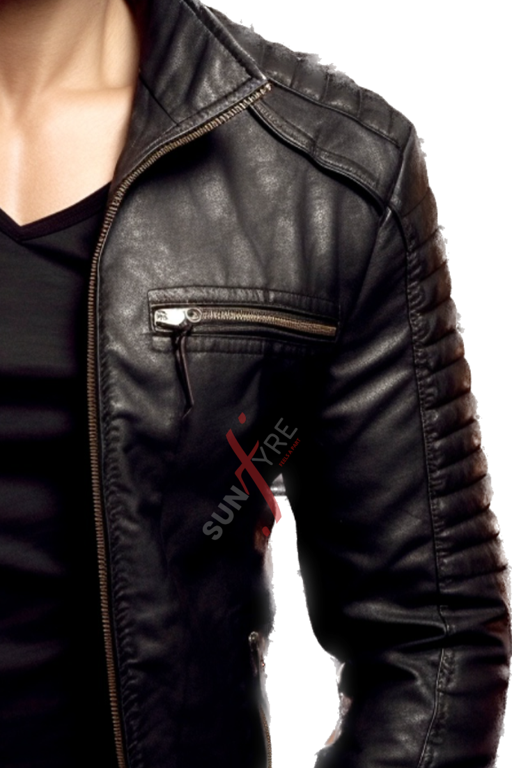 Black Snuffed Cafe Racer Leather Jacket For Men