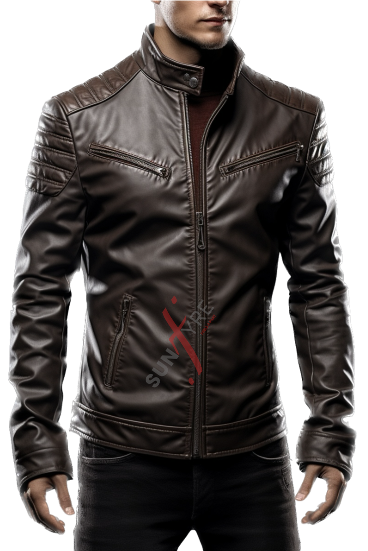 Original Sheepskin Dark Brown Quilted Leather Jacket For Men