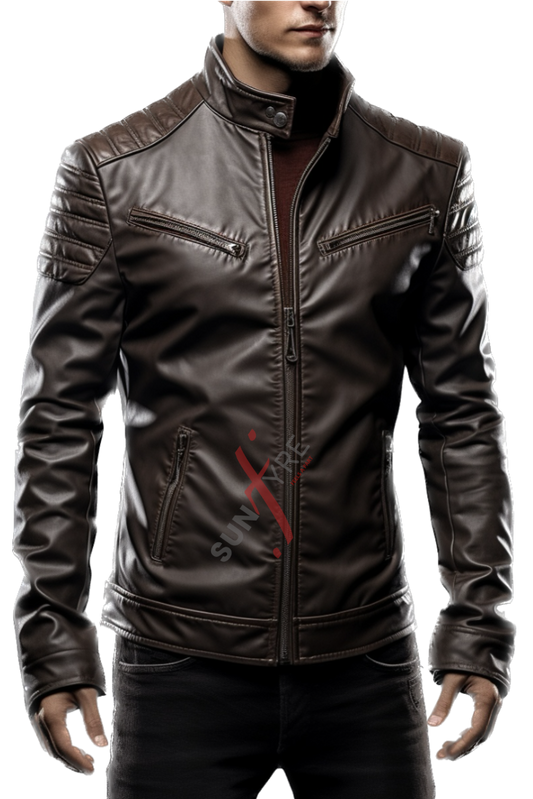 Original Sheepskin Dark Brown Quilted Leather Jacket For Men