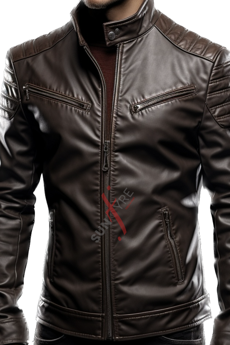 Sheepskin Dark Brown Quilted Leather Jacket For Men