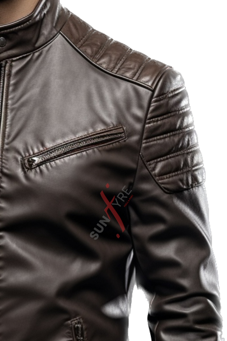 Dark Brown Quilted Leather Jacket For Men