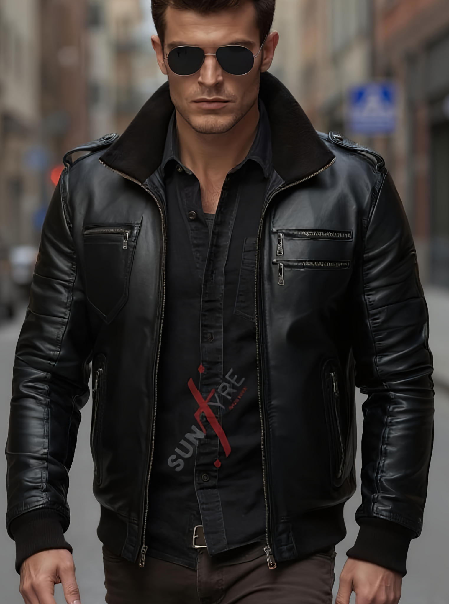 Brandon Black Bomber Leather Jacket For Men (SF541)