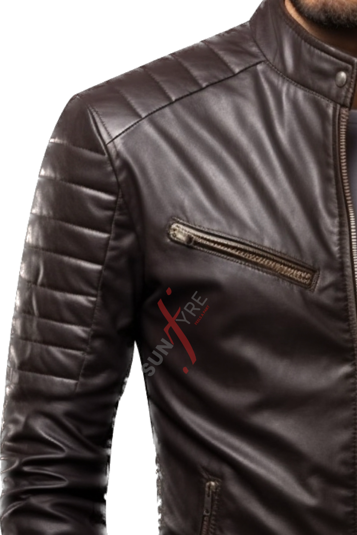 Cafe Racer Brown Leather Biker Jacket For Men