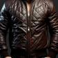 Real Sheepskin Quilted Brown Classic Bomber Leather Jacket For Men