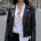 Biker Black Leather Jacket for Women Real Sheepskin (SF356)