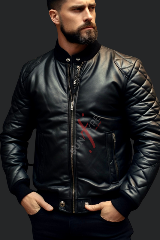 Real Sheepskin Black Bomber Leather Jacket 