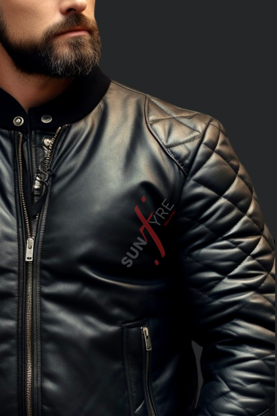  Black Bomber Leather Jacket 