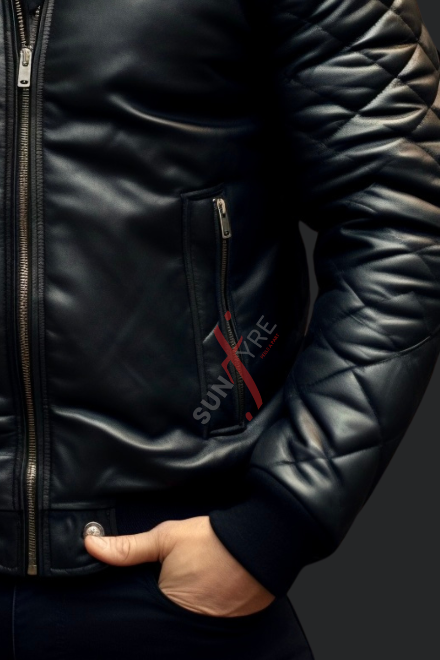 Sheepskin Black Bomber Leather Jacket 