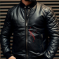 Real Sheepskin Black Bomber Leather Jacket For Men