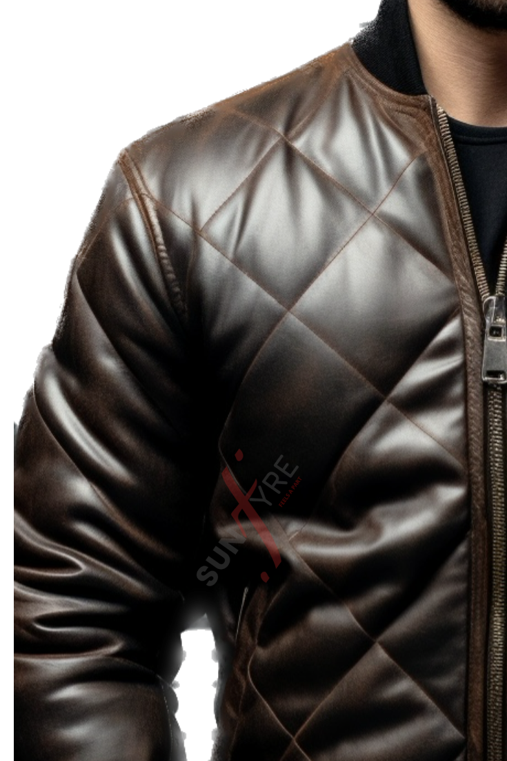 Dark Brown Bomber Leather Jacket For Men