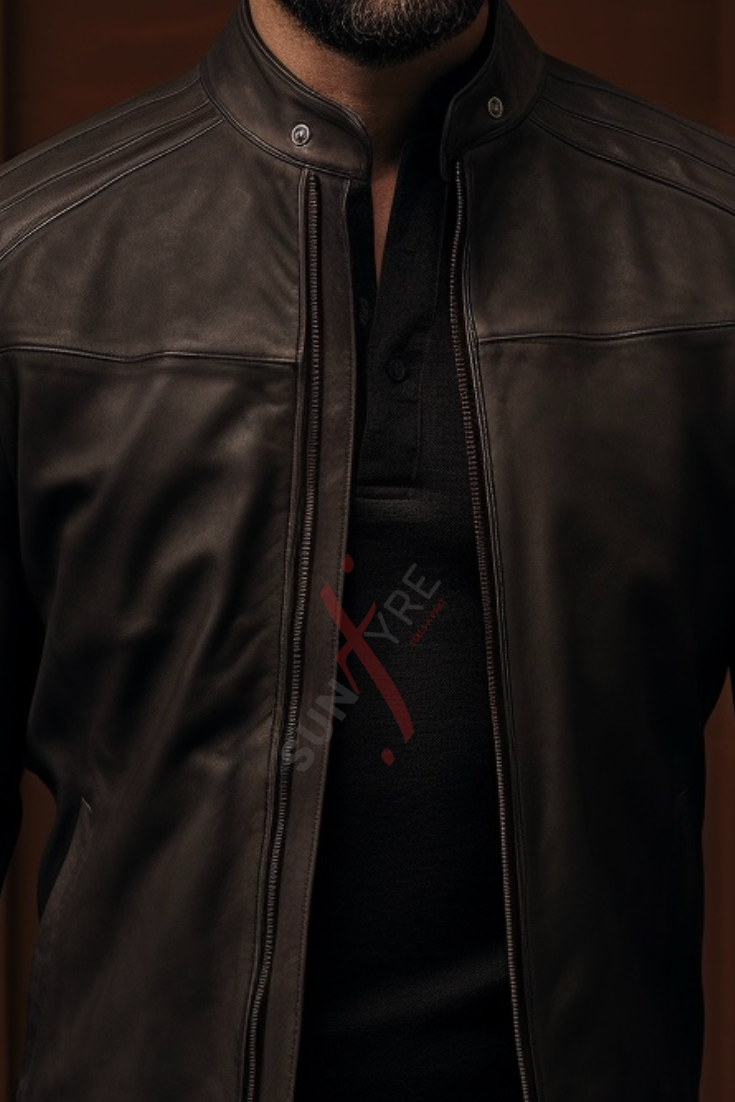 Brown Leather Biker Jacket For Men