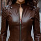  Dark Brown Slim Fit Leather Jacket For Women Real Sheepskin (SF369)