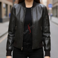 Black Bomber Leather Jacket For Women in Real Sheepskin (SF315)