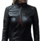 Sheepskin Quilted Cafe Racer Black Leather Jacket For Women