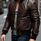 Quilted Brown Classic Bomber Leather Jacket For Men Real in Sheepskin (SF609)