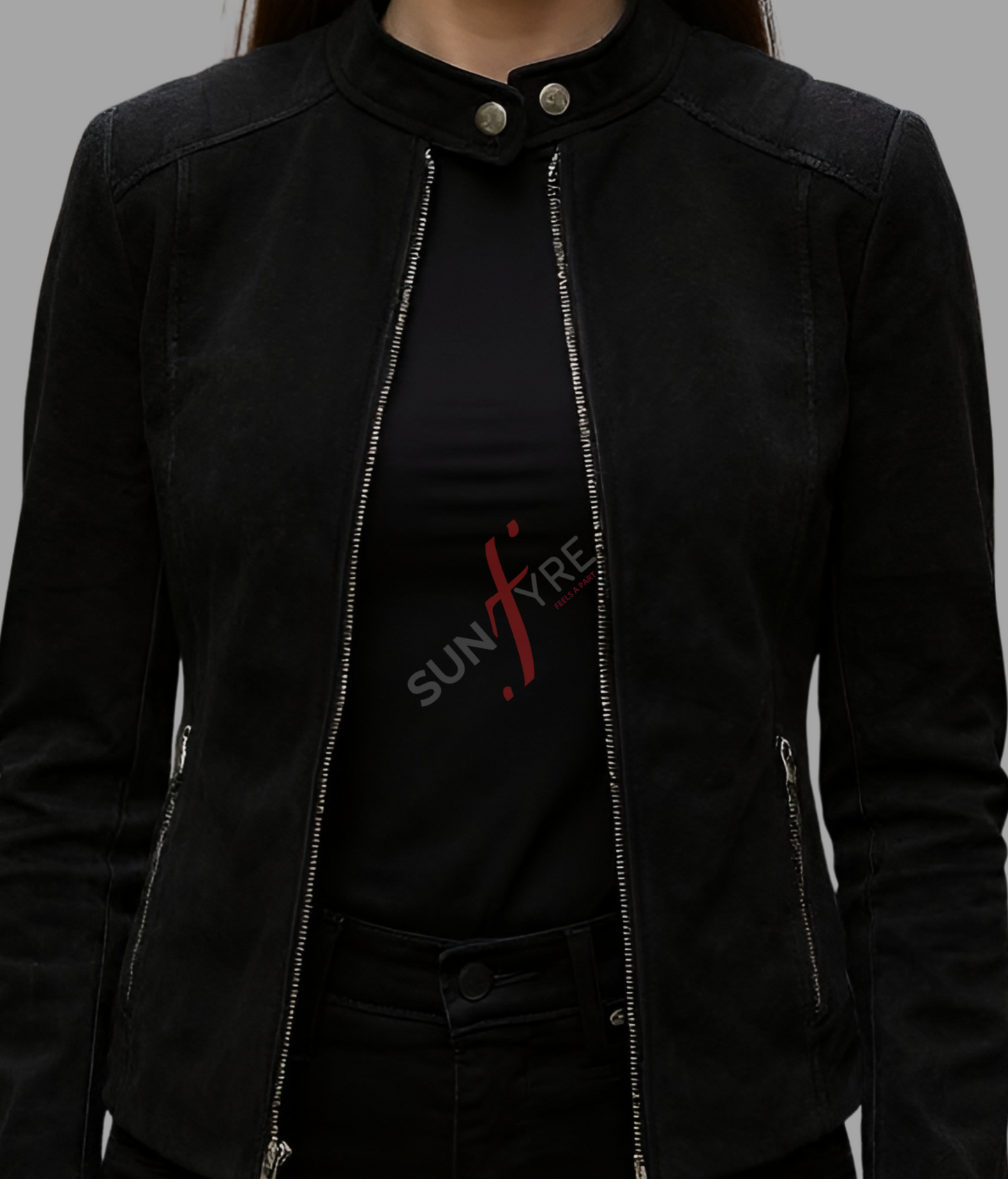 Black Nubuk Leather Jacket for Women 