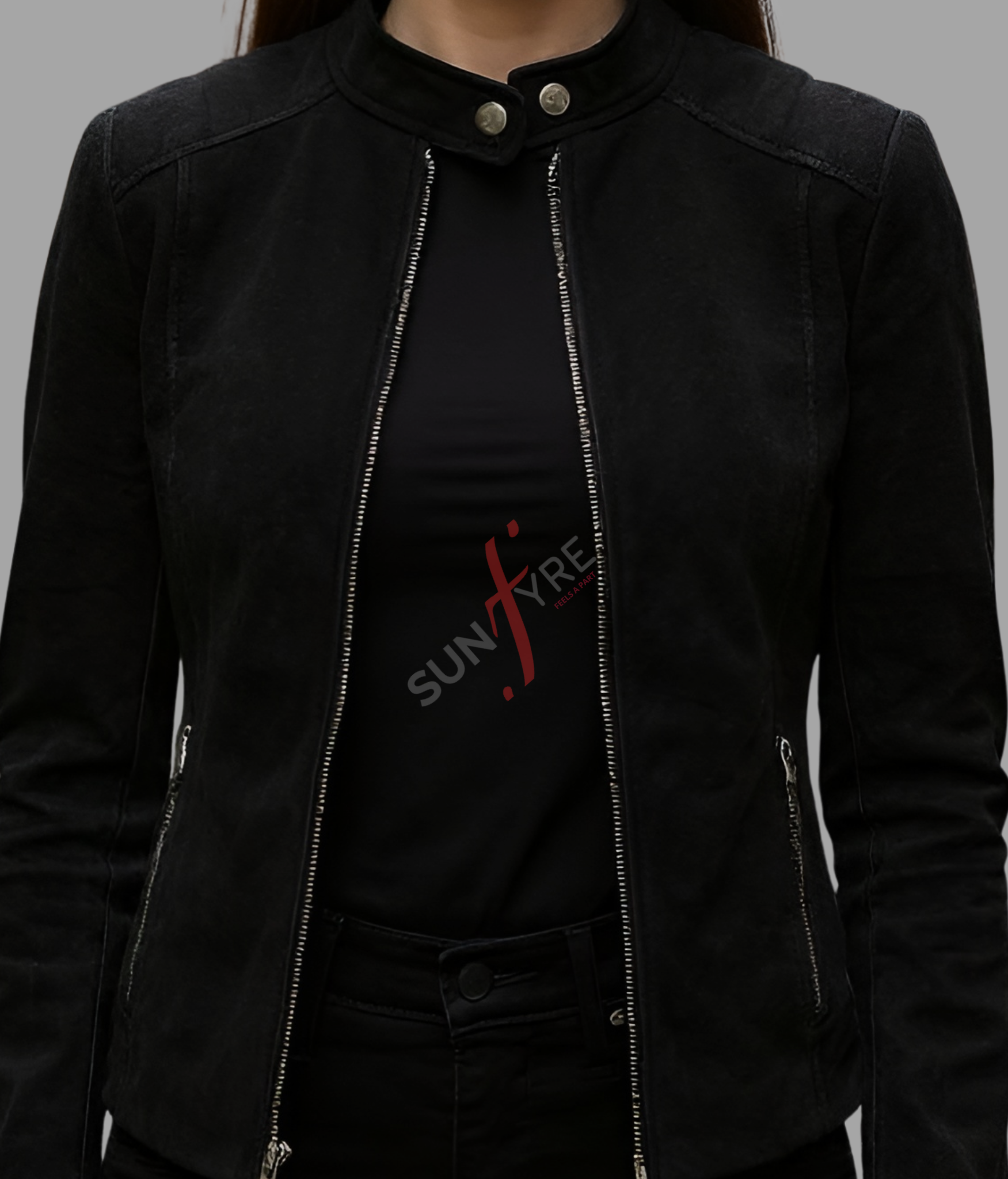 Black Nubuk Leather Jacket for Women 