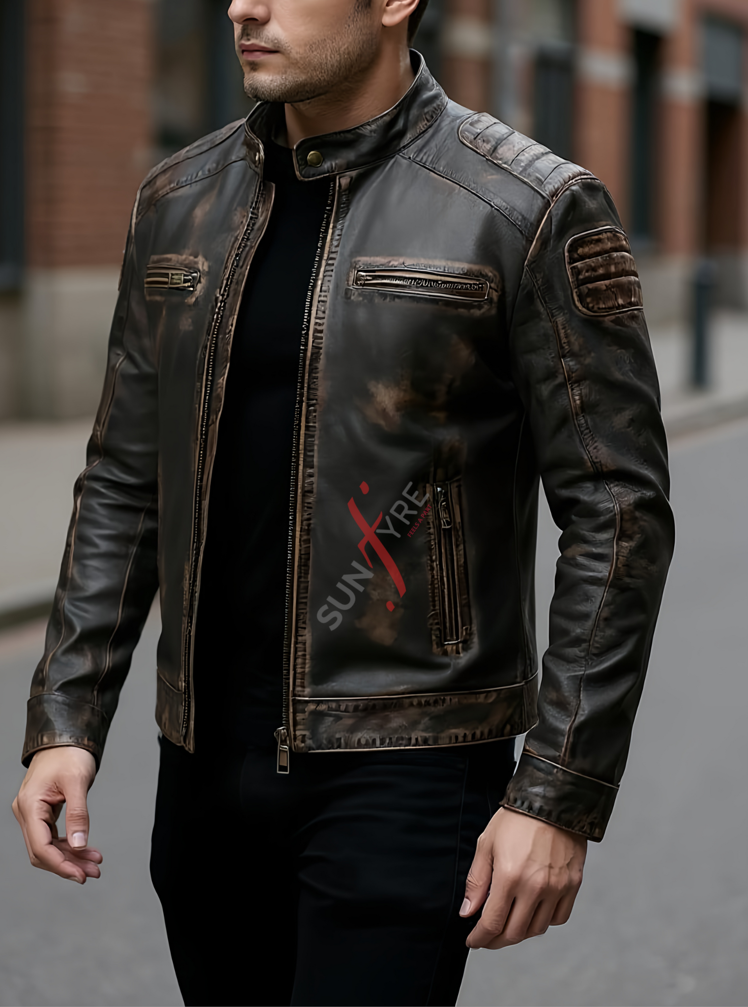Cafe Racer Vintage style Brown Distressed Leather Jacket For Men (SF579)