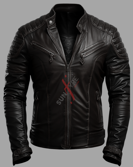 Dodge Sheepskin Black Cafe Racer Leather Jacket For Men (SF536)