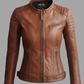 Austin Cafe Racer Sheepskin Tan Biker Leather Jacket For Women