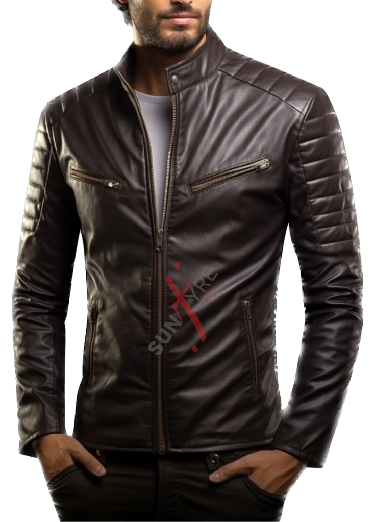 Real Lambskin Cafe Racer Brown Leather Biker Jacket For Men