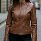 Light Brown Racer Leather Jacket For Women (SF347)