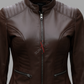 Cafe Racer Quilted Brown Leather Jacket For women