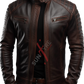 Original Sheepskin Dark Brown Quilted Rubbing Leather Jacket For Men