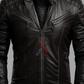 Dodge Sheepskin Black Cafe Racer Leather Jacket For Men (SF536)