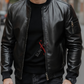 Black Bomber Leather Jacket For Men Lambskin (SF104)