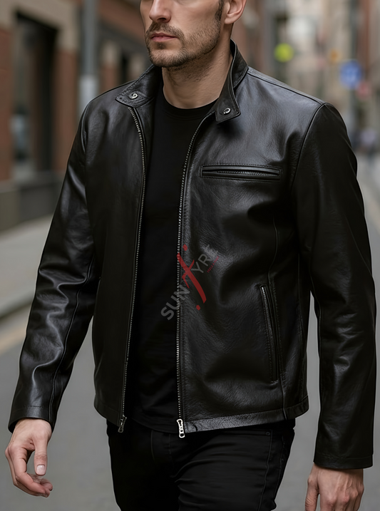 Viktor Black Racer Leather Jacket For Men (SF572)