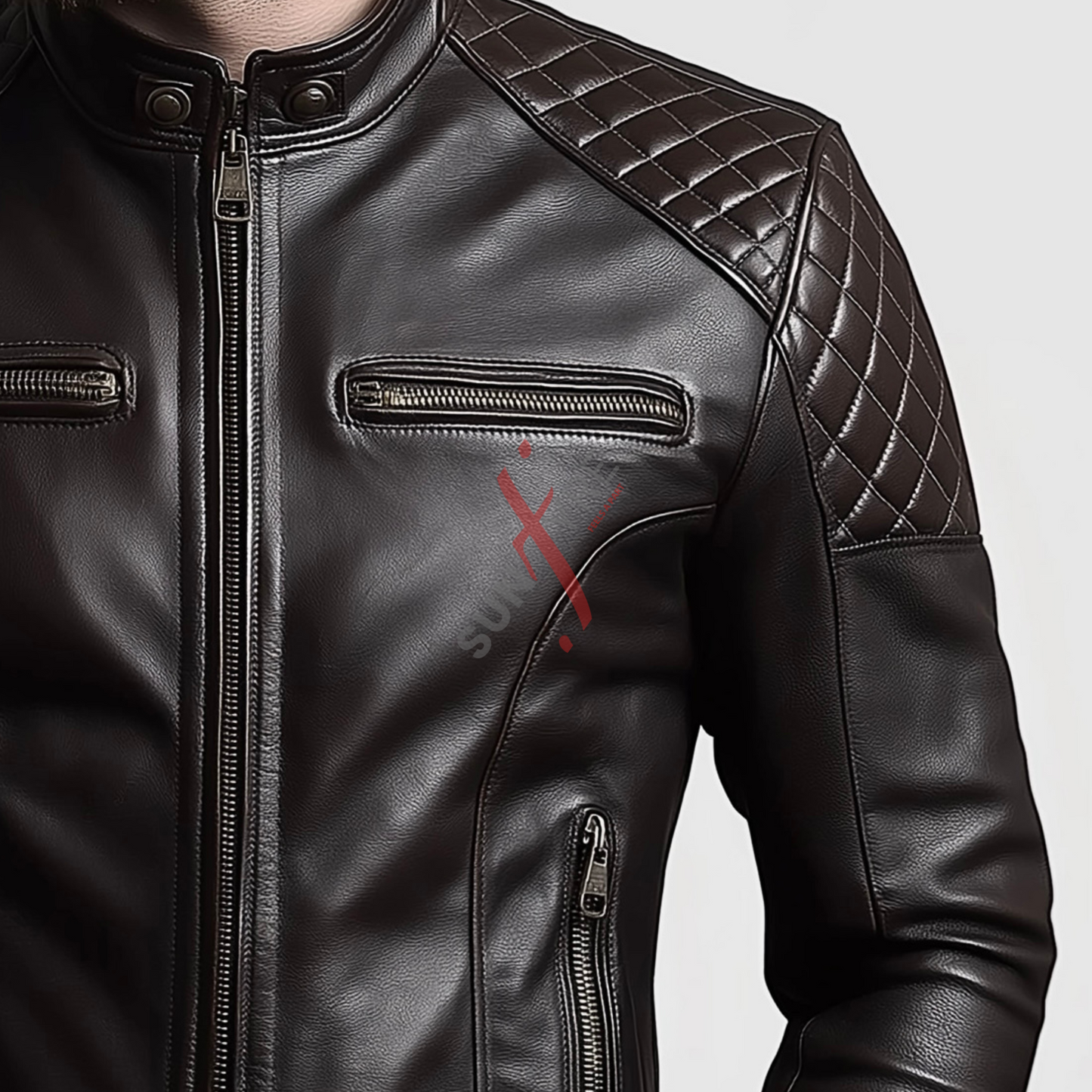 Black Cafe Racer Leather Jacket For Men