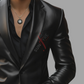 Real Lambskin Black Leather Blazer For Men