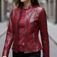 Women’s Slim Fit Cafe Racer Burgundy Leather Jacket (SF154)