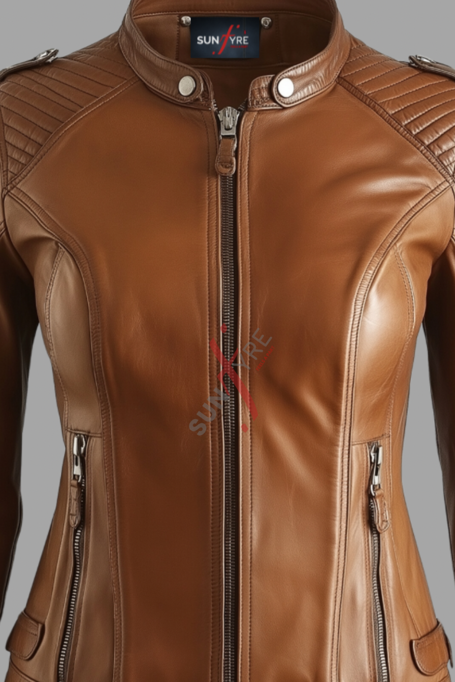 Real Lambskin Tan Cafe Racer Leather Jacket