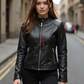 Original Black Biker Leather Jacket For Women (SF320)