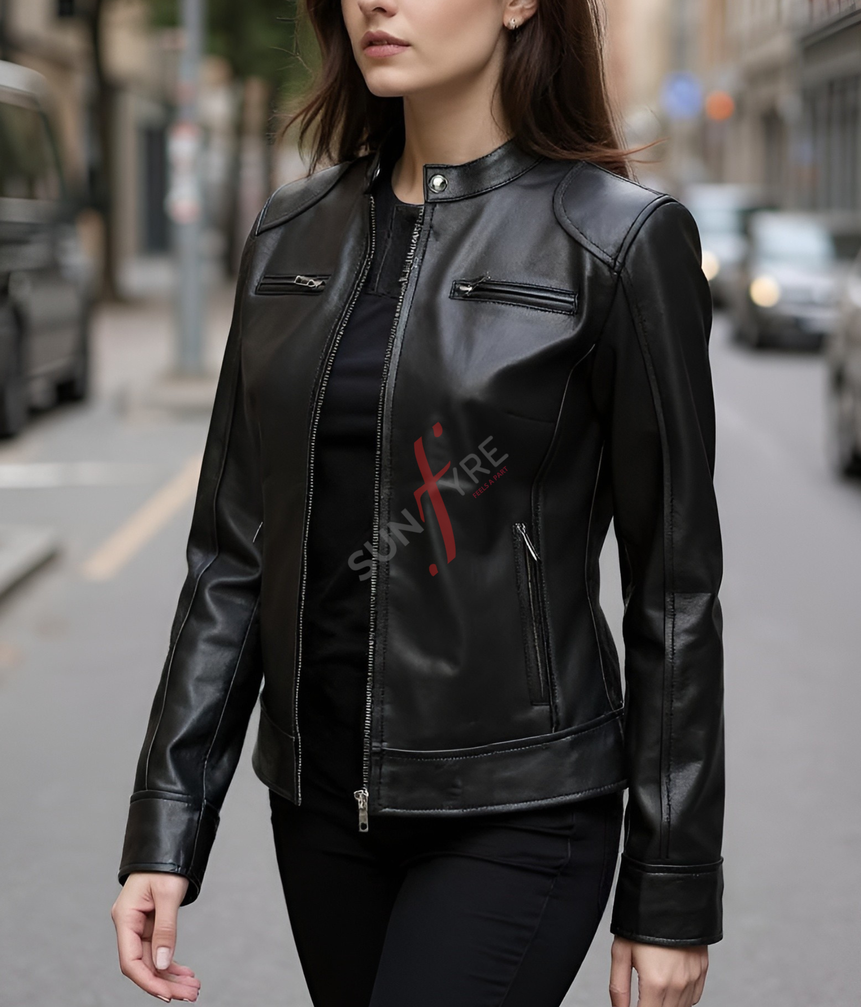 Dodge Racer Black Leather Jacket For Women 