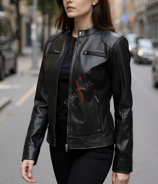 Dodge Racer Black Leather Jacket For Women 