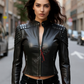 Short Black Slim Fit Leather Jacket For Women Real Sheepskin (SF350)