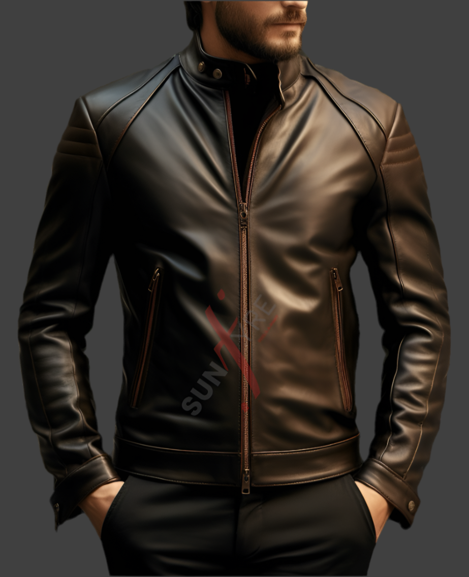 Real Sheepskin Brown Classic Biker Leather Jacket For Men