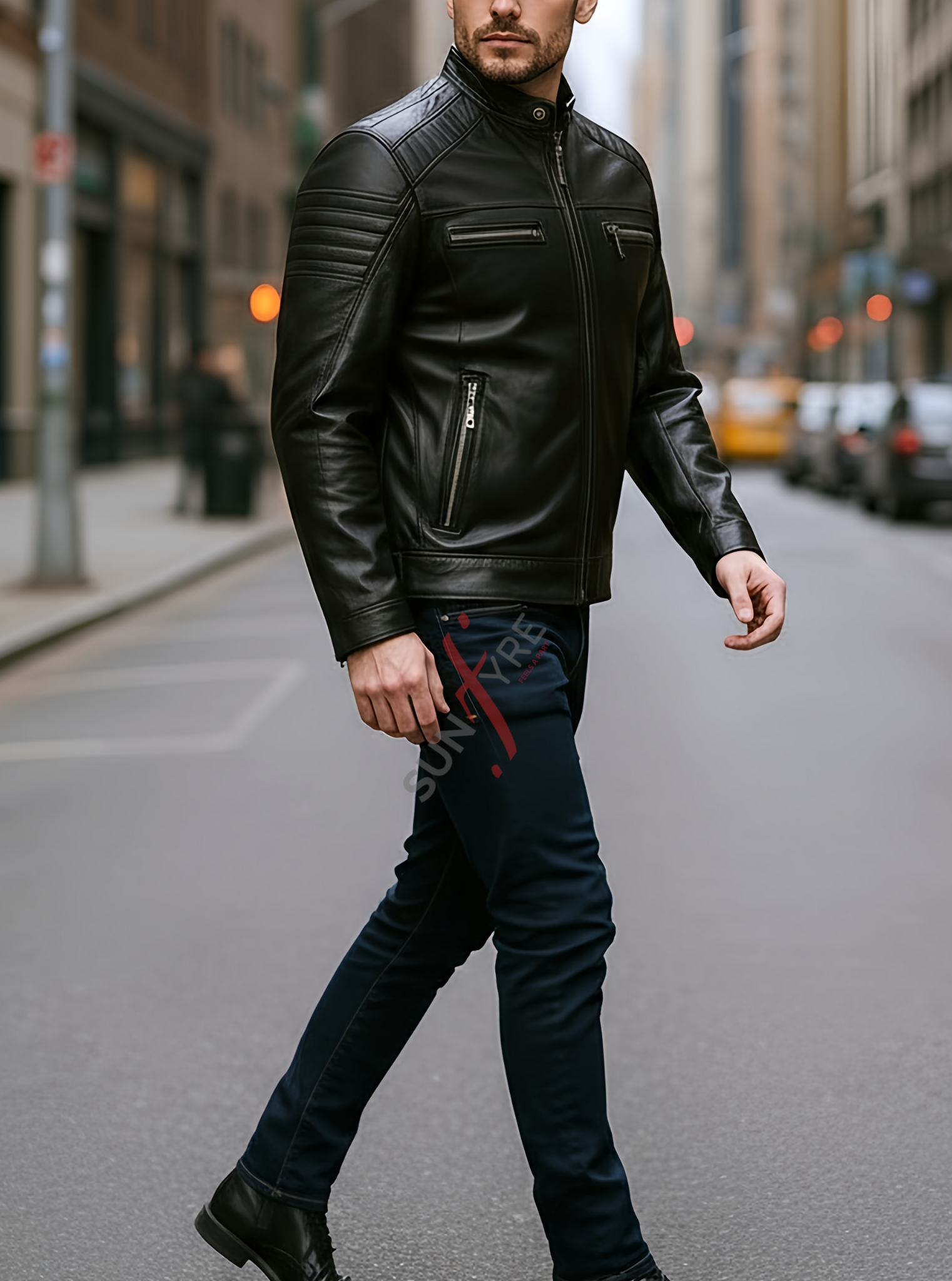 Austin Black Cafe Racer Leather Jacket For Men (SF118)