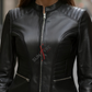 Quilted Shoulder Black Biker Leather Jacket for Women 