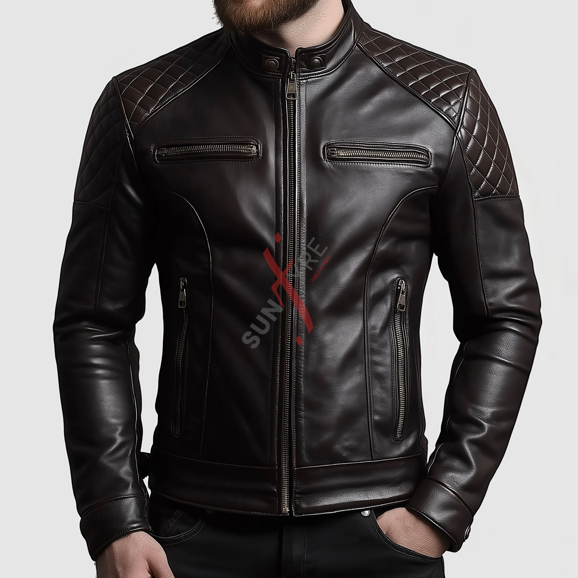 Dodge Lambskin Black Cafe Racer Leather Jacket For Men